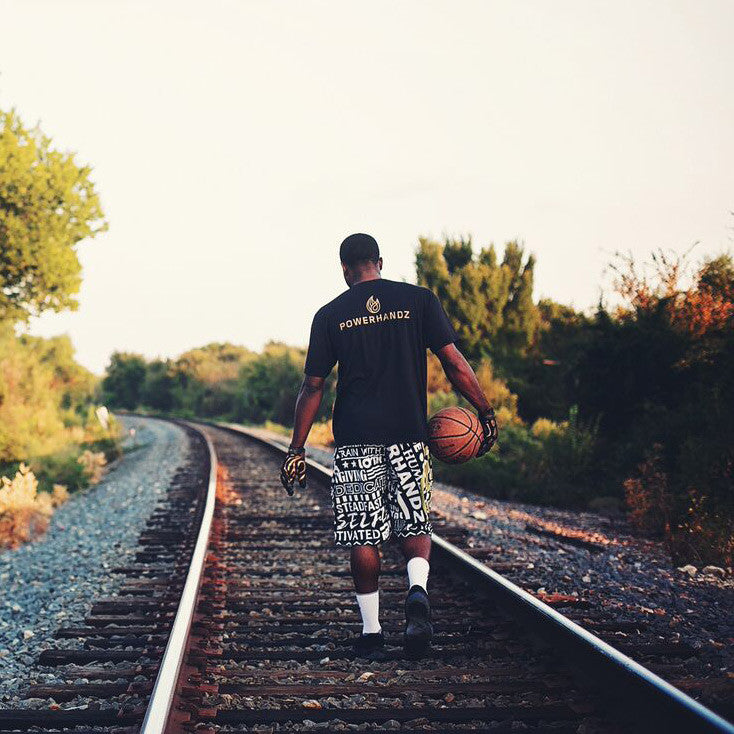 POWERHANDZ Black and White Character Basketball Shorts - POWERHANDZ